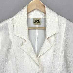 URU Blouse Womens‎ S/M Cream Textured 100% Silk Button Front Lagenlook USA Made
